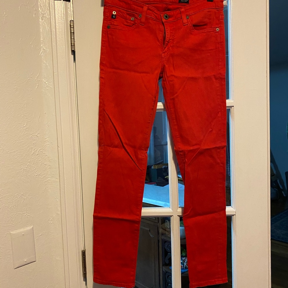 AG red women’s straight leg Jeans